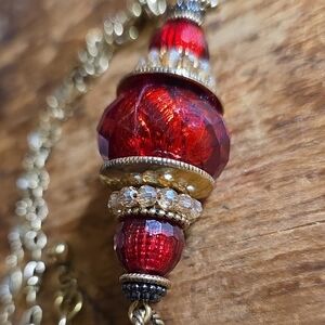 Chico's Gorgeous Red and Gold Tassel Necklace